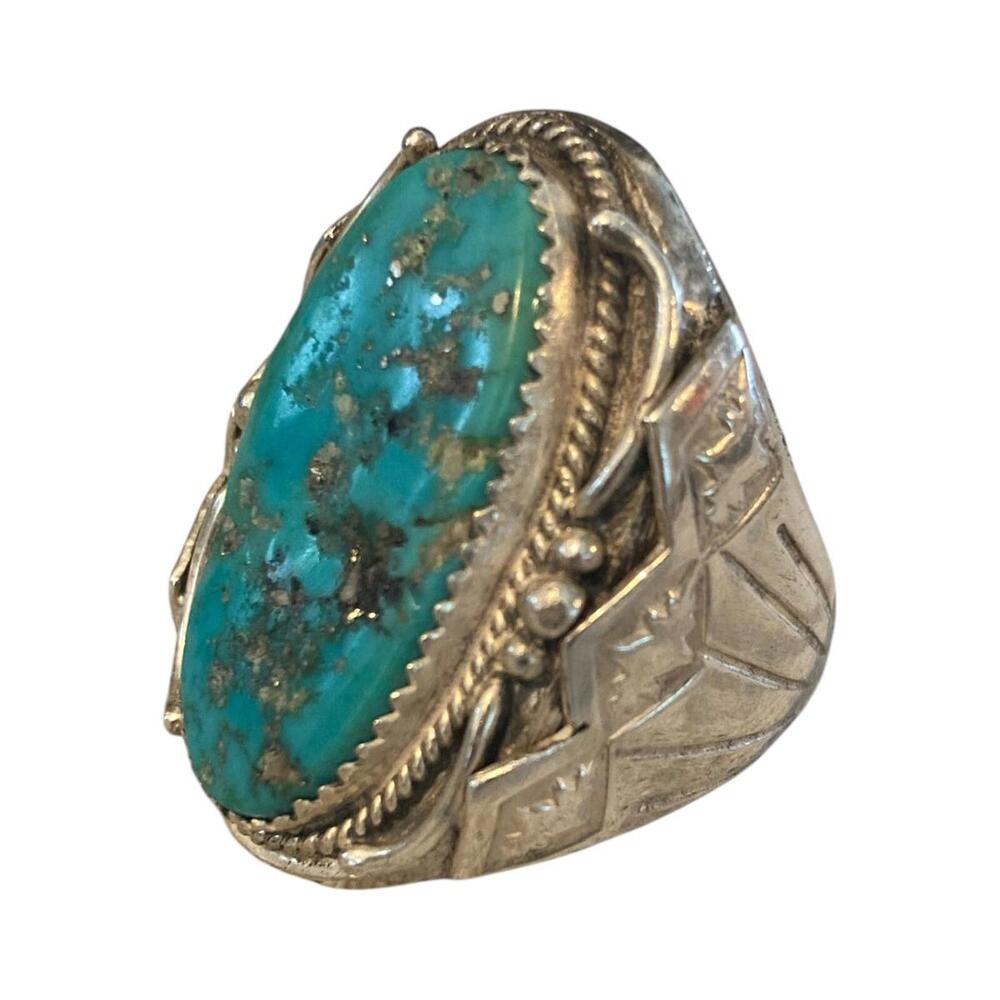 Native American Navajo Richard Begay Sterling Silver Turquoise Ring 10.25 - Picture 2 of 14